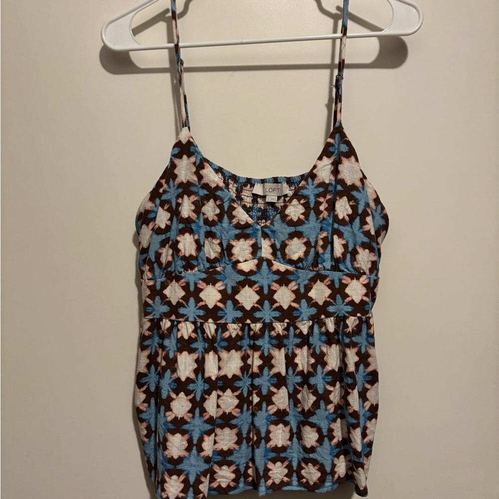 Loft Women's Blue and Brown Patterned Top